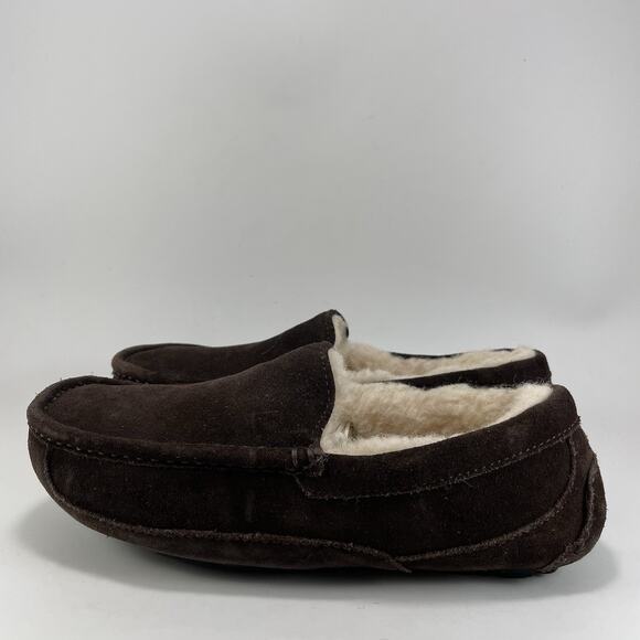 UGG Ascot Shearling Lined Slippers Mens Size 7 Brown Suede Slip In Moccasins - Picture 3 of 9